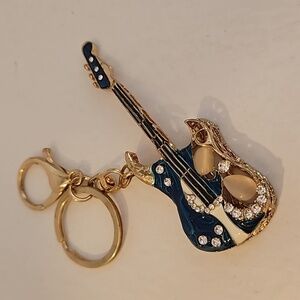 NEWISH Rhinestones, Stones & Enamel on Goldtone Guitar Key Chain